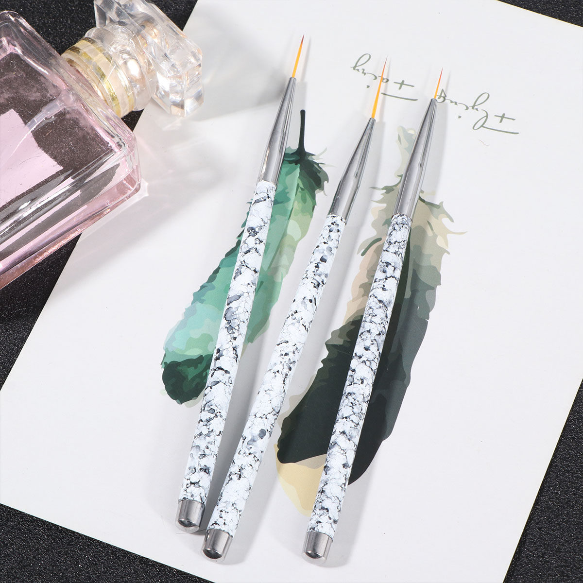 Brush Bristle Set - Zestaw 3 pędzli do zdobienia paznokci,
